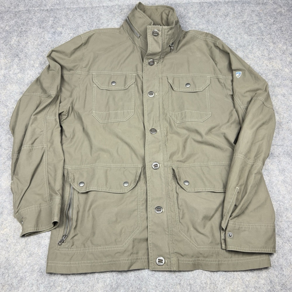 Kuhl Kollusion Jacket Mens Large Green Canvas Hooded Field Coat 4 Pocket Outdoor